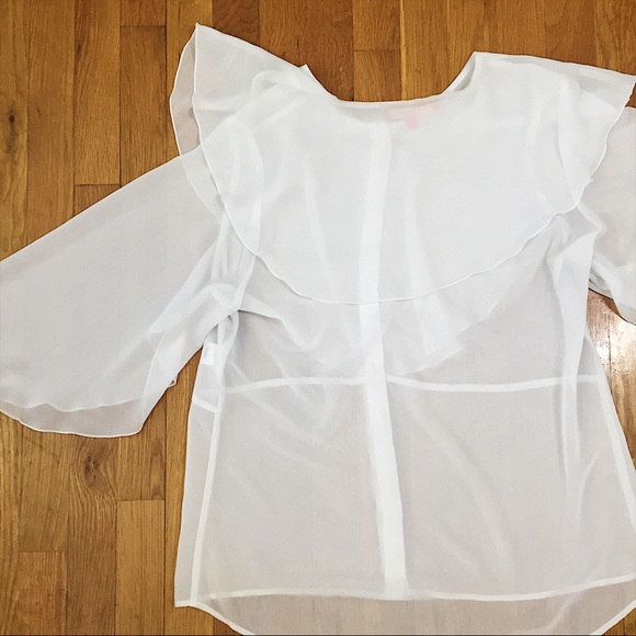 🚫SOLD🚫 Sheer Ruffle Blouse Top Size L NWOT Tamar - Picture 5 of 5